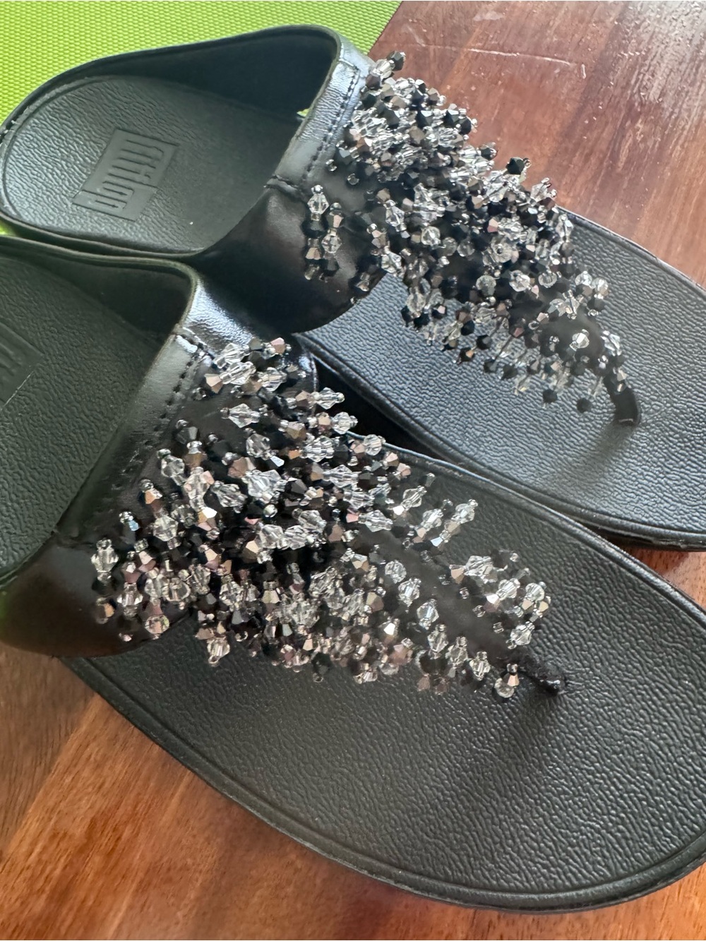 Fitflop Black Textured Slide Sandals with Thong Strap - Picture 2 of 12